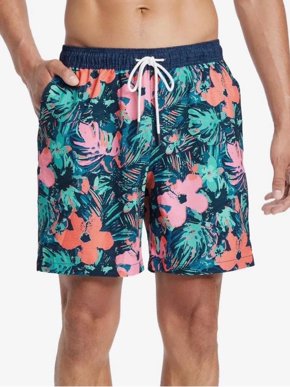 Goodfellow & Co Navy Floral Swim Shorts with Pink & Teal Print